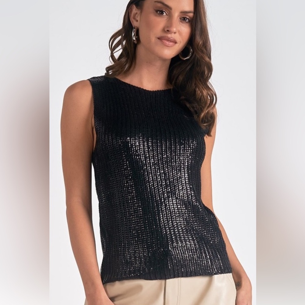 NWT Elan shiny black sleeveless sweater sz large